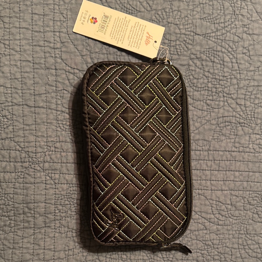Quilted Black wallet with crossbody removeable strap